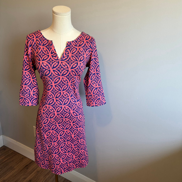 Hatley Women's 3/4 Sleeve Cotton Lucy Dress, Pink & Blue SZ M - Picture 1 of 7